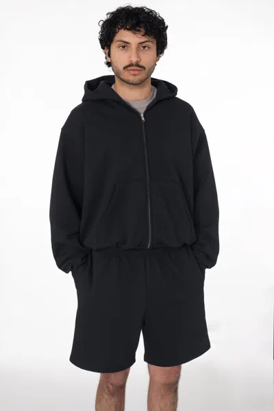 Los Angeles Apparel Mwf10 - 10 Oz. Mid-weight Poly Cotton Fleece Waist Length Zip-up Hoodie In Black