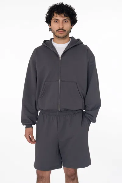 Los Angeles Apparel Mwf10 - 10 Oz. Mid-weight Poly Cotton Fleece Waist Length Zip-up Hoodie In Dolphin Blue