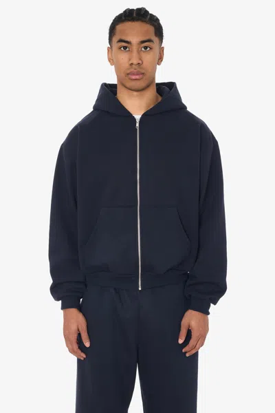 Los Angeles Apparel Mwf10 - 10 Oz. Mid-weight Poly Cotton Fleece Waist Length Zip-up Hoodie In Blue