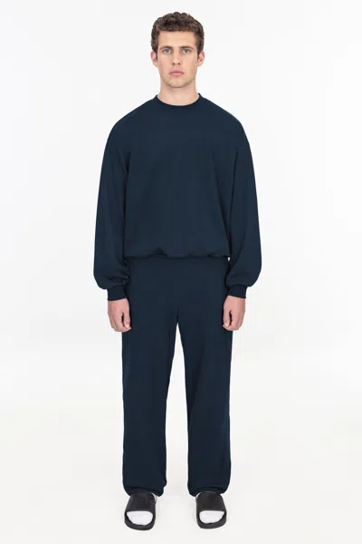 Los Angeles Apparel Mwf1044 - 10 Oz. Mid-weight Poly Cotton Fleece Wide Sweatpant In Blue