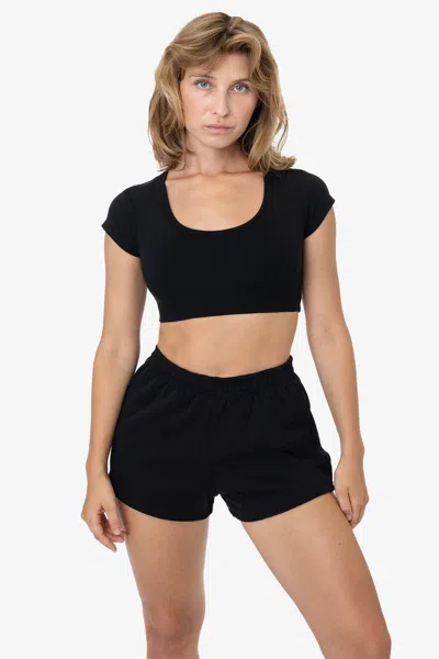 Los Angeles Apparel Mwf314 - 10 Oz. Mid-weight Poly Cotton Fleece Short Shorts In Black
