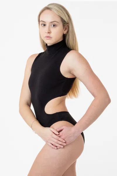 Los Angeles Apparel Pon127 - Ponte Mockneck Cutout Bodysuit In Black