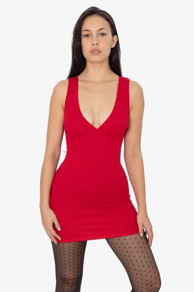 Los Angeles Apparel Pon3657 - Ponte Sleeveless Crossfront V-neck Tank Dress In Red