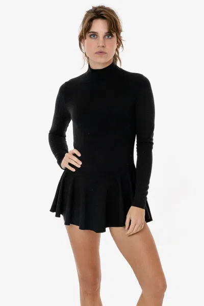 Los Angeles Apparel Pon410 - Ponte Long Sleeve Mockneck Skirted Leotard In Black