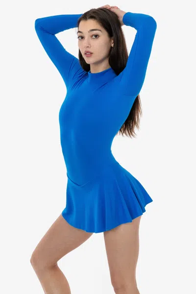 Los Angeles Apparel Pon410 - Ponte Long Sleeve Mockneck Skirted Leotard In Blue