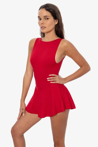Los Angeles Apparel Pon413 - Ponte Boatneck Ballerina Skirted Leotard In Red