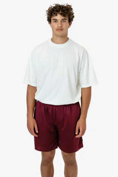 Los Angeles Apparel Ppq42 - Poly Pique Mesh Mid-length Shorts In Burgundy