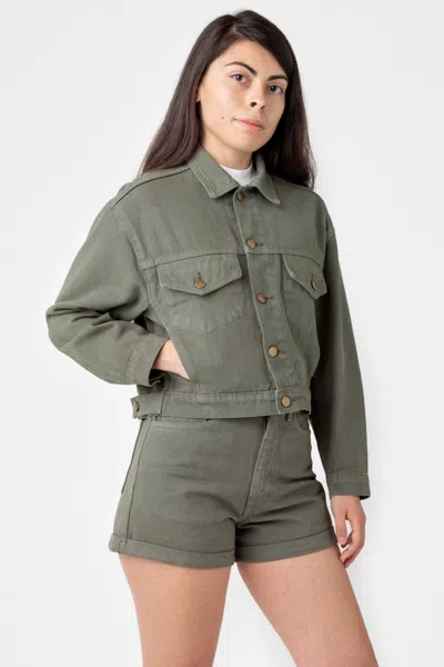 Los Angeles Apparel Rbdw03gd - Garment Dye Cropped Bull Denim Jacket In Green