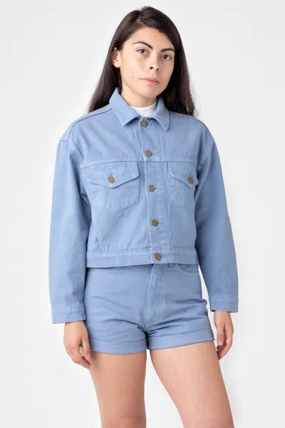Los Angeles Apparel Rbdw03gd - Garment Dye Cropped Bull Denim Jacket In Blue