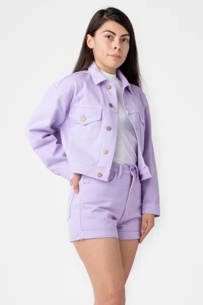 Los Angeles Apparel Rbdw03gd - Garment Dye Cropped Bull Denim Jacket In Purple