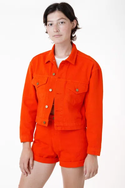 Los Angeles Apparel Rbdw03gd - Garment Dye Cropped Bull Denim Jacket (limited Edition) In Orange