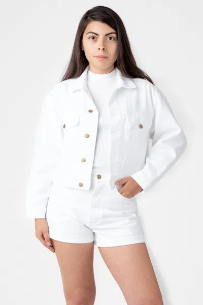 Los Angeles Apparel Rbdw03gd - Garment Dye Cropped Bull Denim Jacket In White