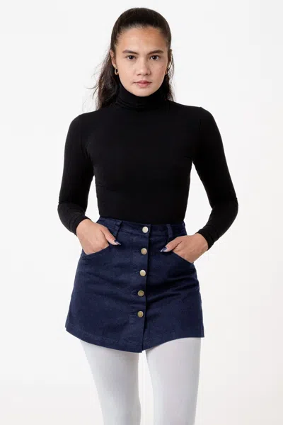 Los Angeles Apparel Rct380 - Cotton Twill Button-front Skort In Navy