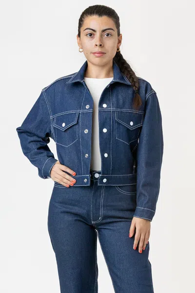 Los Angeles Apparel Rdnw03 - Raw Indigo Cropped Denim Jacket In Blue