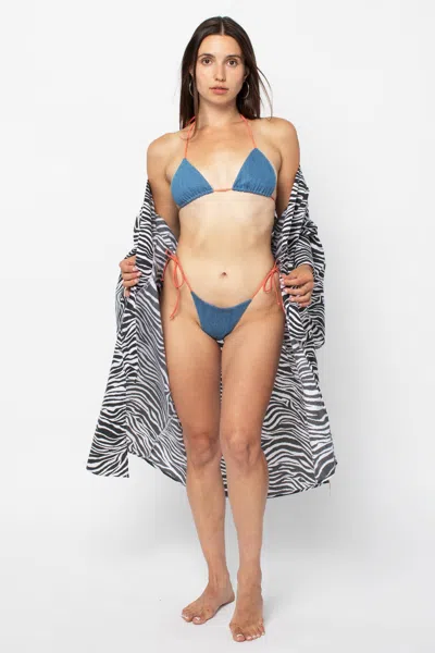 Los Angeles Apparel Rdnw15 - Washed Denim Bikini Bottom In Blue