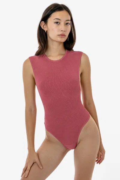 Los Angeles Apparel Rfk216 - Viscose Nylon Crewneck Bodysuit In Mauve Rose