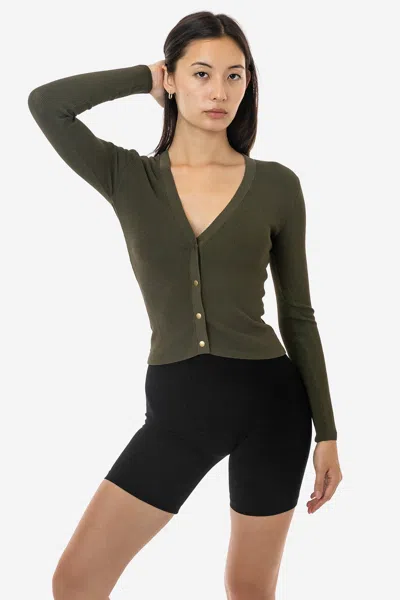 Los Angeles Apparel Rfk218 - Viscose Nylon V-neck Cardigan In Army