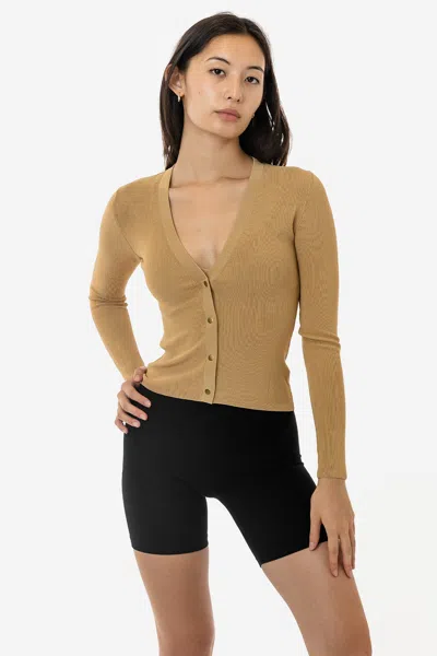 Los Angeles Apparel Rfk218 - Viscose Nylon V-neck Cardigan In Camel