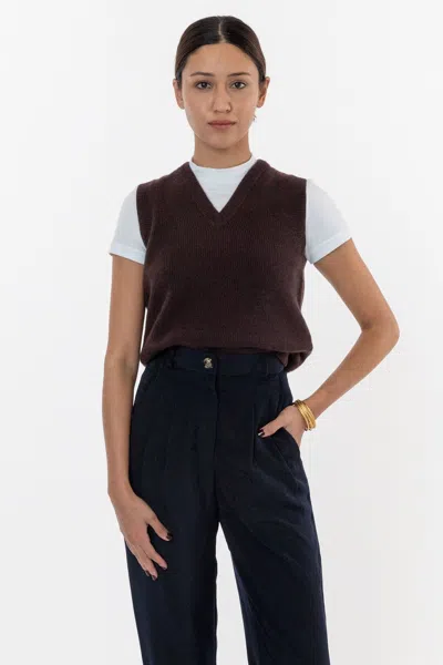 Los Angeles Apparel Rfk313 - Cashmere Knit V-neck Vest In Brown