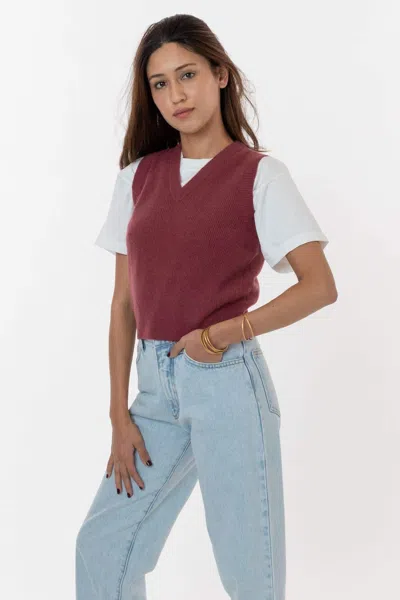 Los Angeles Apparel Rfk313 - Cashmere Knit V-neck Vest In Burgundy