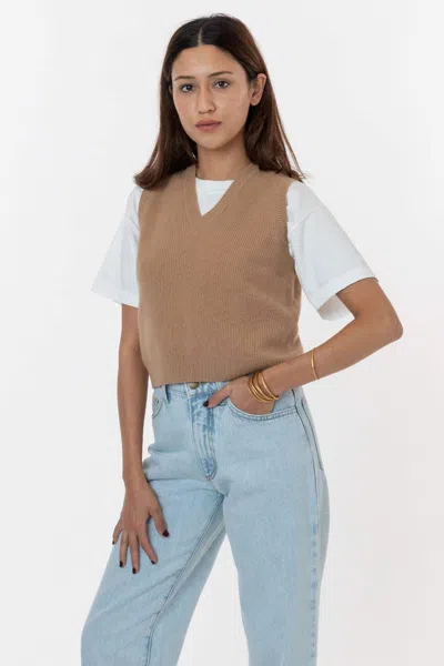 Los Angeles Apparel Rfk313 - Cashmere Knit V-neck Vest In Brown
