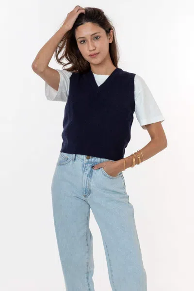 Los Angeles Apparel Rfk313 - Cashmere Knit V-neck Vest In Blue