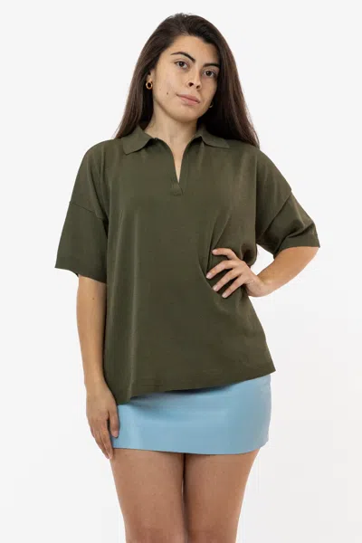 Los Angeles Apparel Rfk371 - Viscose Nylon Oversized Knit Polo In Green