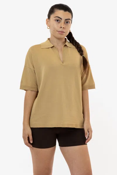 Los Angeles Apparel Rfk371 - Viscose Nylon Oversized Knit Polo In Brown