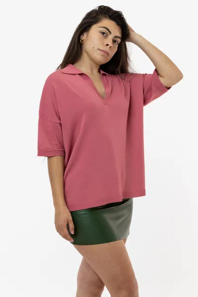 Los Angeles Apparel Rfk371 - Viscose Nylon Oversized Knit Polo In Pink