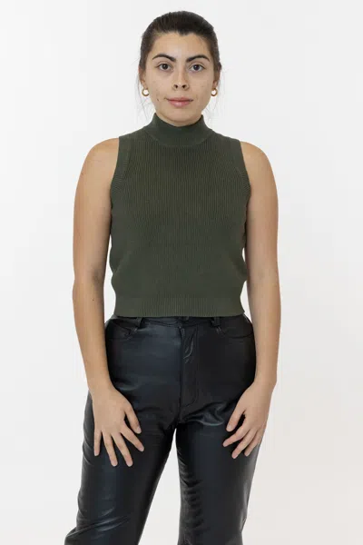 Los Angeles Apparel Rfk45gd - Cotton Knit Sleeveless Mock Neck Sweater In Green