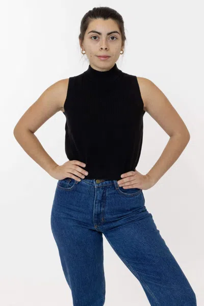 Los Angeles Apparel Rfk45gd - Cotton Knit Sleeveless Mock Neck Sweater In Black