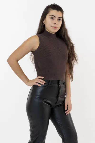 Los Angeles Apparel Rfk45gd - Cotton Knit Sleeveless Mock Neck Sweater In Brown
