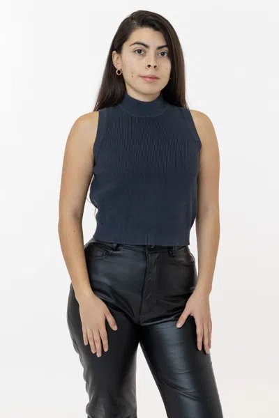 Los Angeles Apparel Rfk45gd - Cotton Knit Sleeveless Mock Neck Sweater In Blue