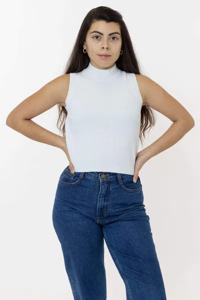Los Angeles Apparel Rfk45gd - Cotton Knit Sleeveless Mock Neck Sweater In White