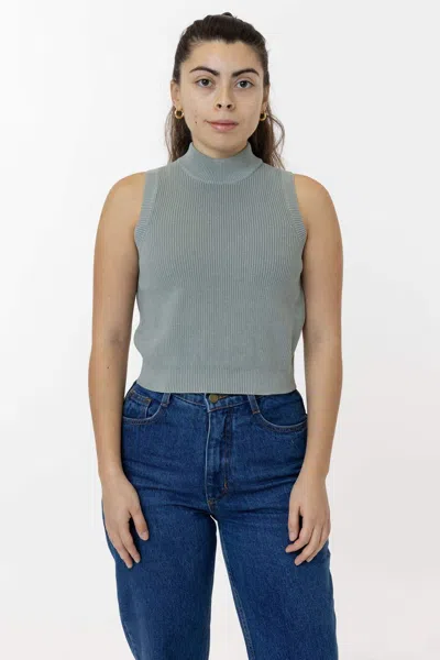 Los Angeles Apparel Rfk45gd - Cotton Knit Sleeveless Mock Neck Sweater In Green