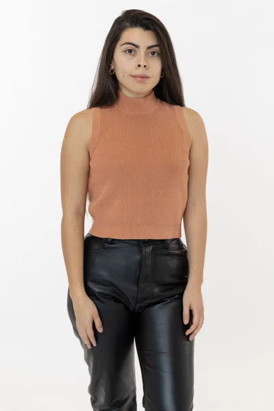 Los Angeles Apparel Rfk45gd - Cotton Knit Sleeveless Mock Neck Sweater In Brown