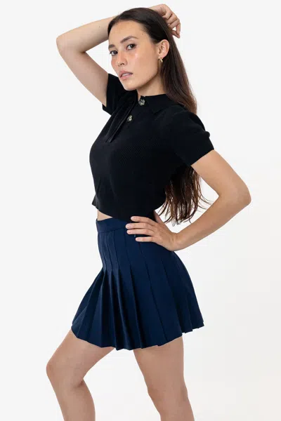 Los Angeles Apparel Rfk46gd - Cotton Short Sleeve Cropped Polo Sweater In Black