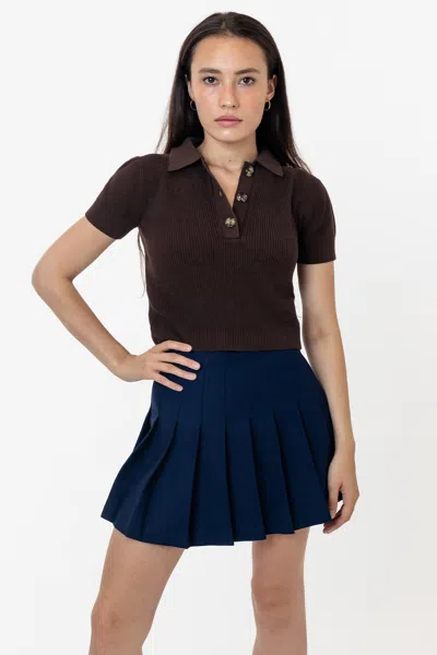 Los Angeles Apparel Rfk46gd - Cotton Short Sleeve Cropped Polo Sweater In Brown