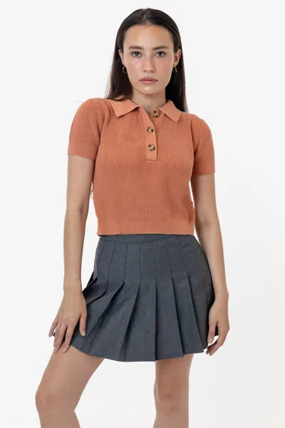 Los Angeles Apparel Rfk46gd - Cotton Short Sleeve Cropped Polo Sweater In Orange