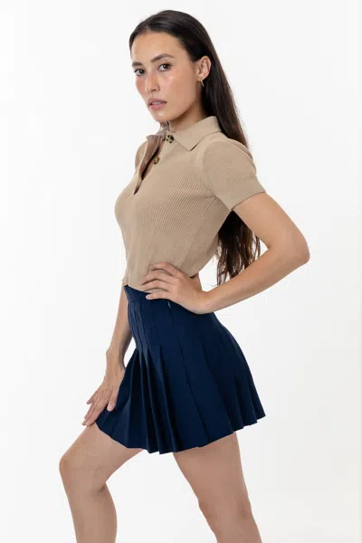 Los Angeles Apparel Rfk46gd - Cotton Short Sleeve Cropped Polo Sweater In Neutral