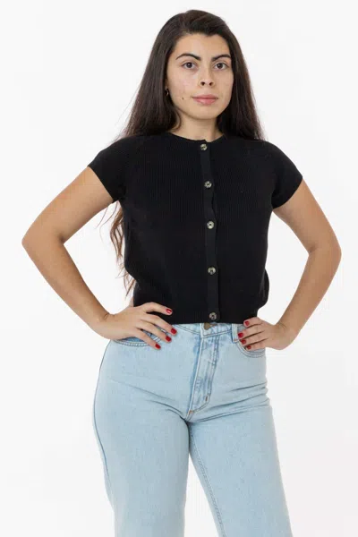 Los Angeles Apparel Rfk47gd - Cotton Raglan Short Sleeve Cropped Sweater In Black