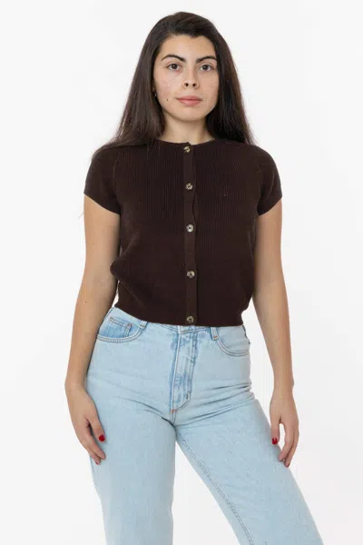 Los Angeles Apparel Rfk47gd - Cotton Raglan Short Sleeve Cropped Sweater In Brown