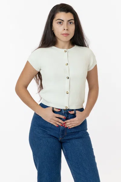 Los Angeles Apparel Rfk47gd - Cotton Raglan Short Sleeve Cropped Sweater In White