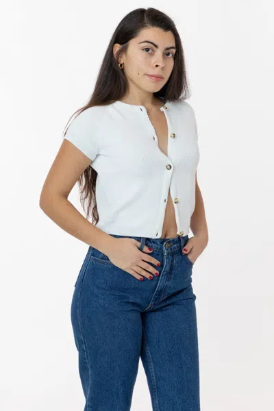 Los Angeles Apparel Rfk47gd - Cotton Raglan Short Sleeve Cropped Sweater In White