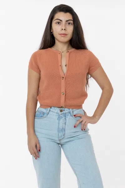 Los Angeles Apparel Rfk47gd - Cotton Raglan Short Sleeve Cropped Sweater In Pink