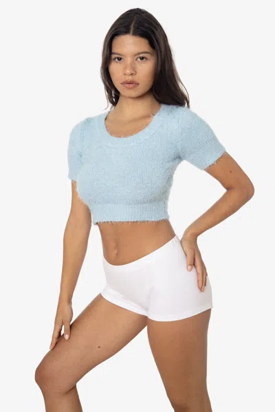 Los Angeles Apparel Rfk4980 - Short Sleeve Fuzzy Sweater In Blue