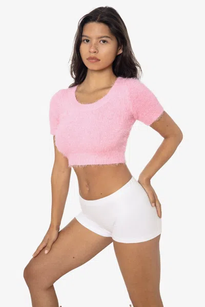 Los Angeles Apparel Rfk4980 - Short Sleeve Fuzzy Sweater In Pink