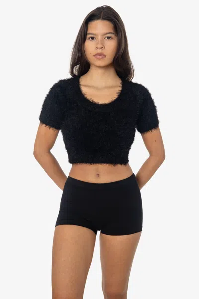Los Angeles Apparel Rfk4980 - Short Sleeve Fuzzy Sweater In Black