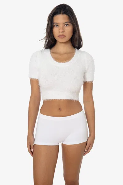 Los Angeles Apparel Rfk4980 - Short Sleeve Fuzzy Sweater In White