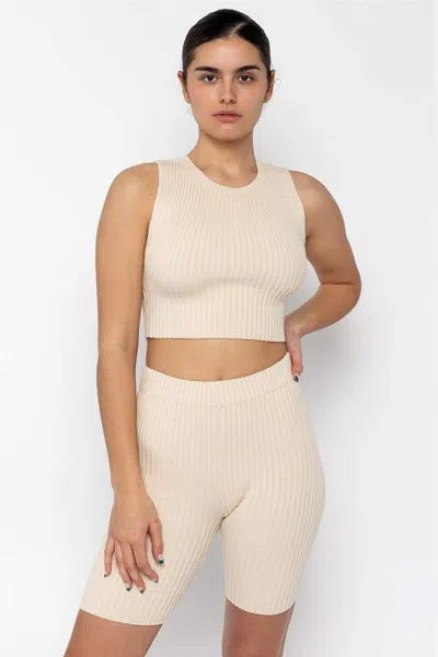 Los Angeles Apparel Rfk52 - Ultra Heavy Knit Ribbed Bike Shorts In Neutral
